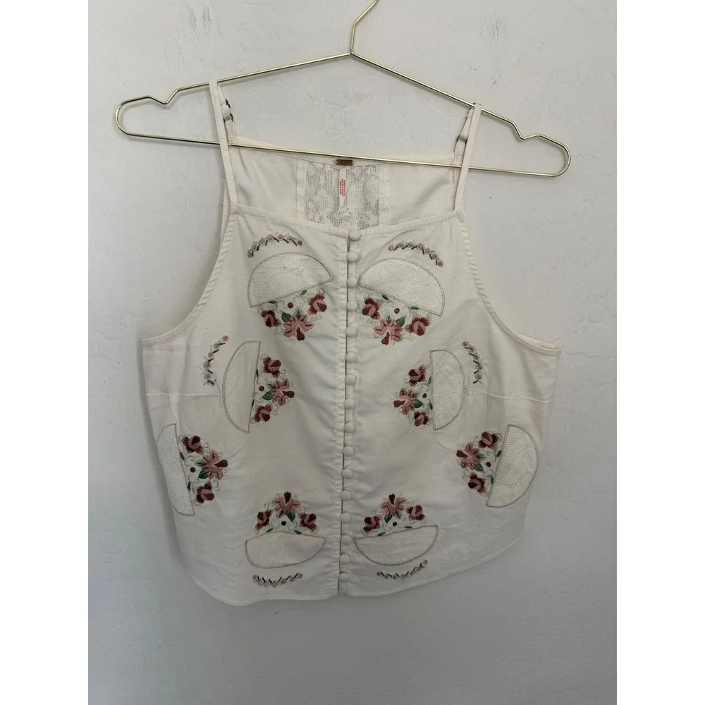 Free People Maeberrie Top & Skirt Set Ivory Embroidered Lace Boho Victorian Sz M